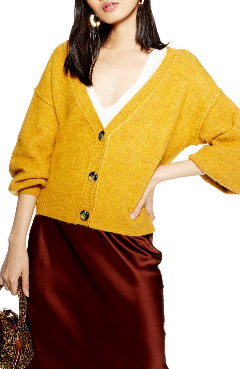 Topshop Horn Button Crop Cardigan, Main, color,