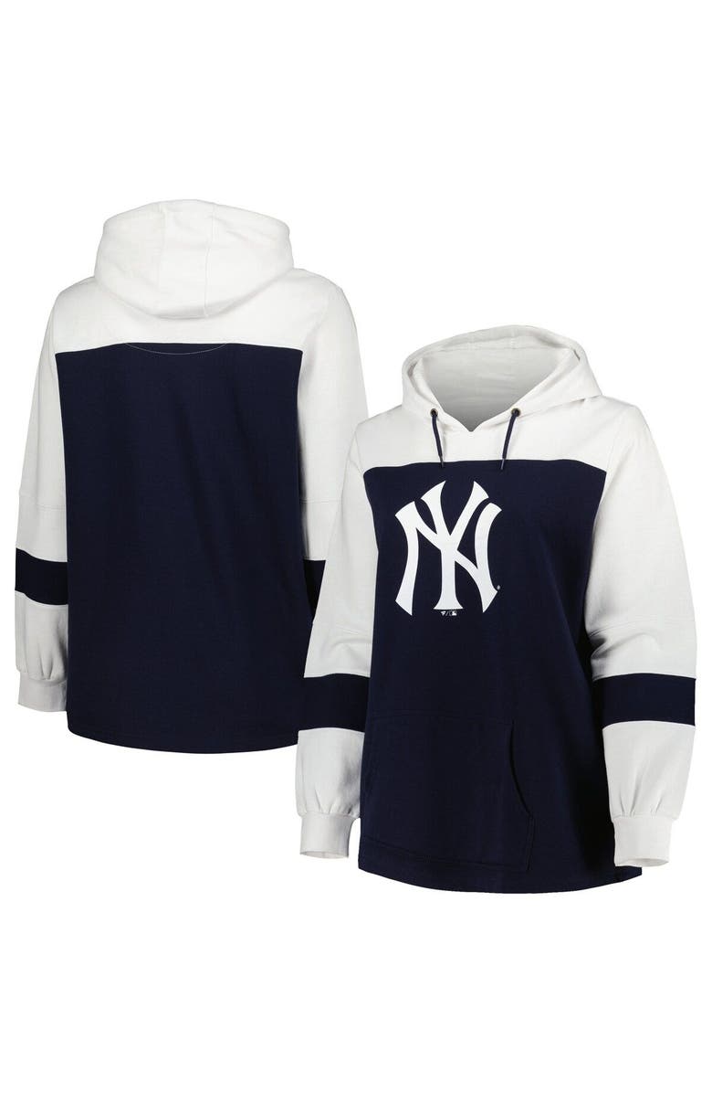 PROFILE Women's Navy New York Yankees Plus Size Colorblock Pullover Hoodie, Main, color, Navy