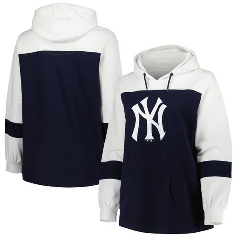 Women's Navy New York Yankees Plus Size Colorblock Pullover Hoodie