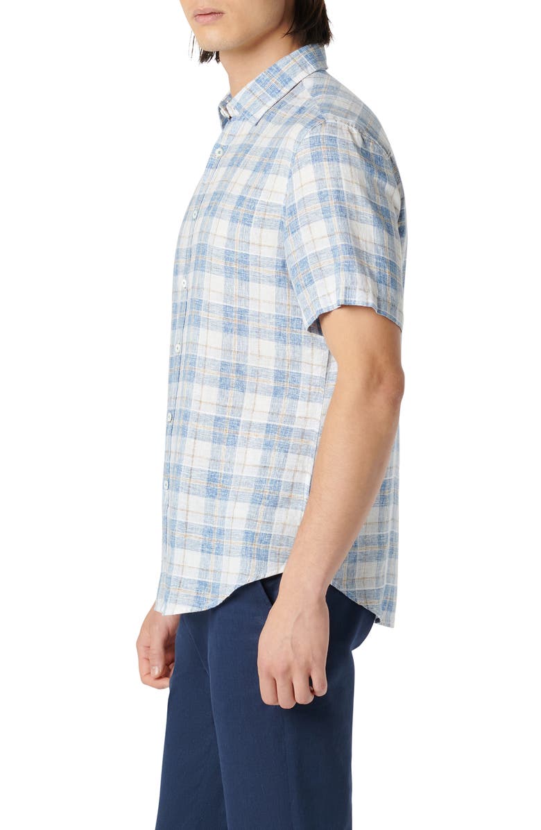 Bugatchi Orson Shaped Fit Short Sleeve Linen Button-Up Shirt, Alternate, color, Classic Blue