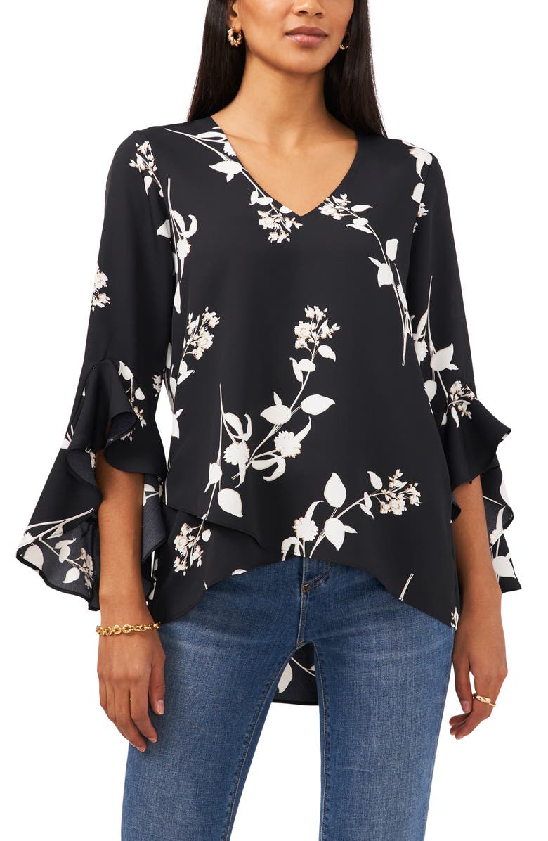 Vince Camuto Flutter Sleeve Floral Print Top, Main, color, 