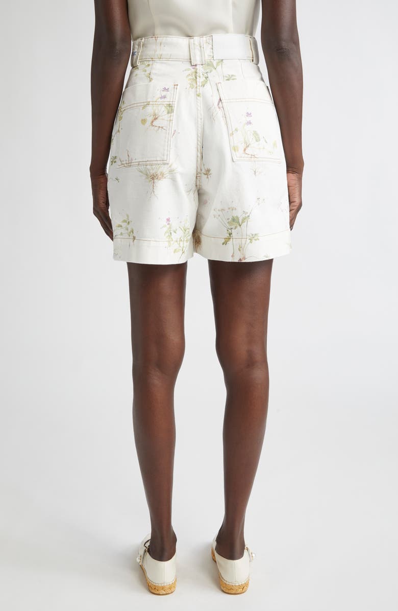 Erdem Botanical Print Pleated High Waist Denim Shorts, Alternate, color, Small Botanical Garden White