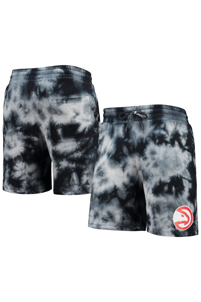 Men's New Era Black Atlanta Hawks Fleece Tie-Dye Shorts, Main, color, Black