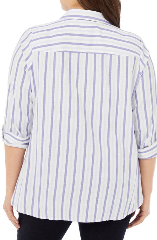 Foxcroft Germaine Soft Stripe Cotton Blend Tunic Shirt In Blue Multi