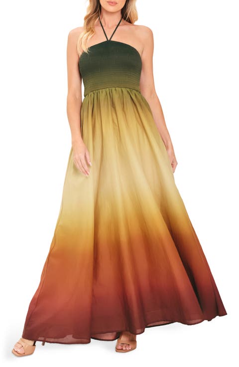 Ombré Halter Neck Cotton Maxi Dress