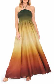 Ombré Halter Neck Cotton Maxi Dress