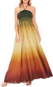FLYING TOMATO Ombré Halter Neck Cotton Maxi Dress