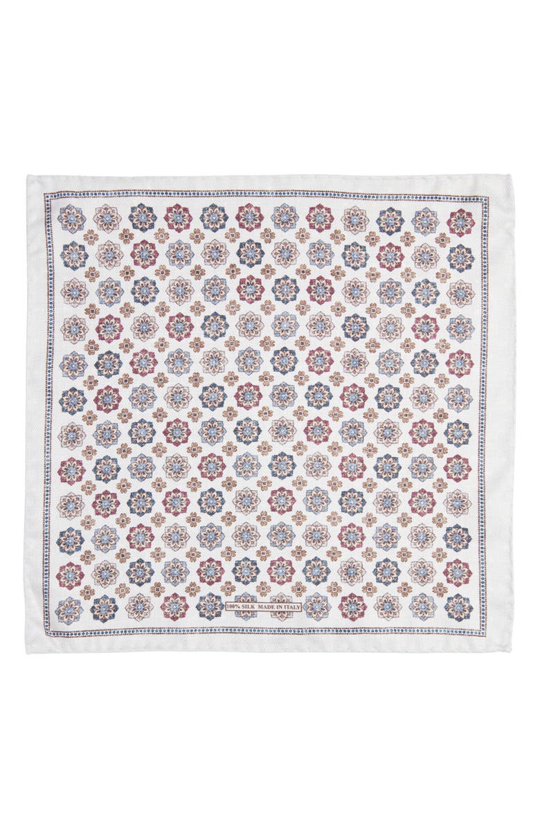 Nordstrom Double Print Silk Pocket Square, Alternate, color, White