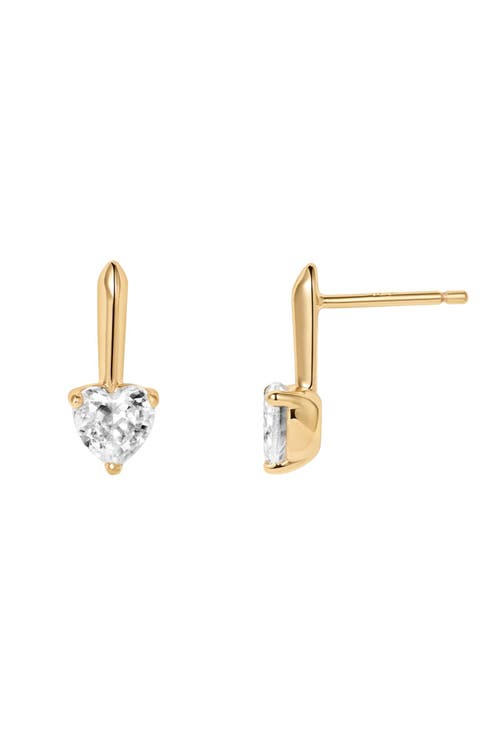 CZ Heart Drop Stud Earrings