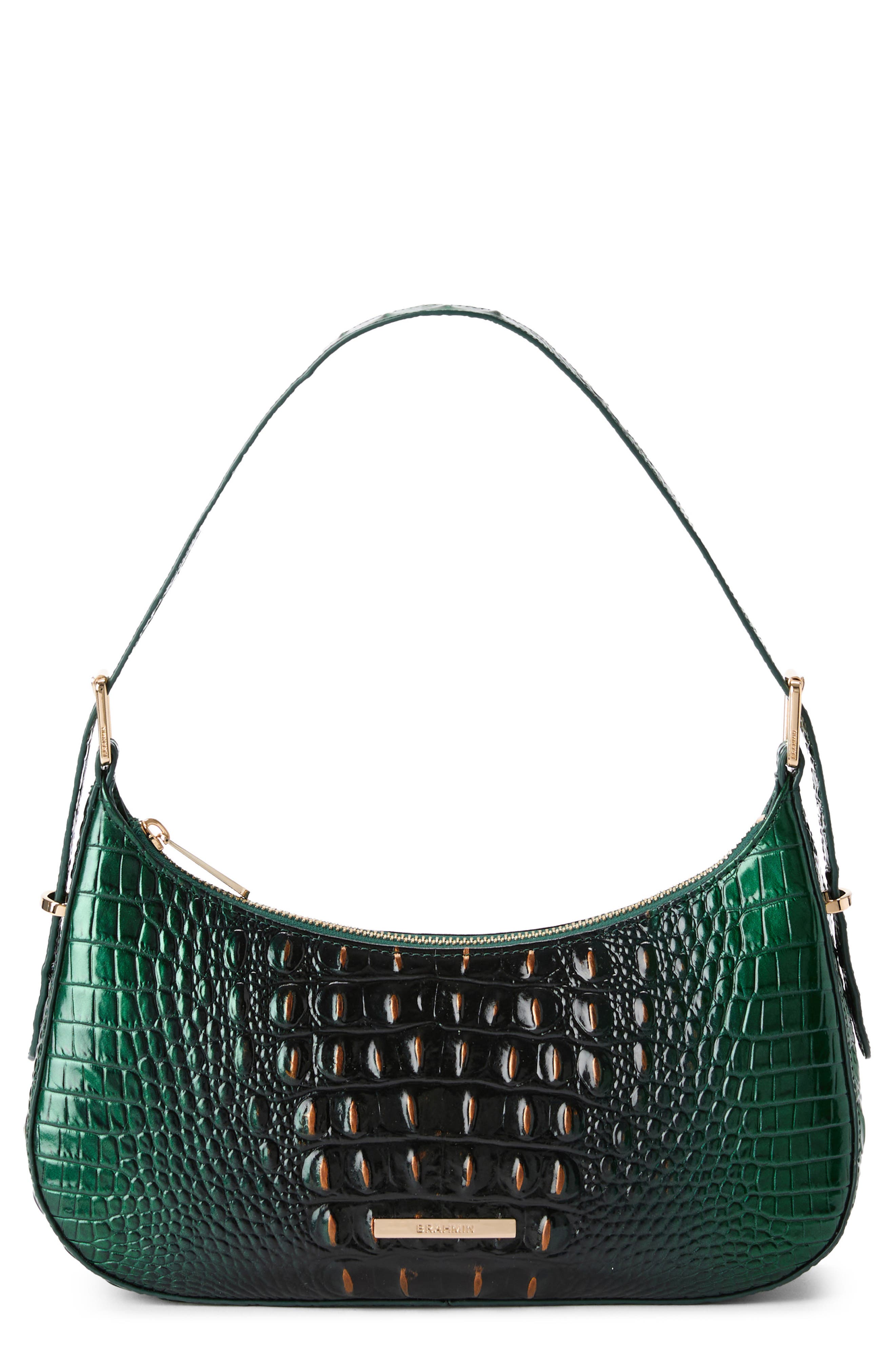 Brahmin Kyrie Croc Embossed Leather Shoulder Bag in Evergreen 