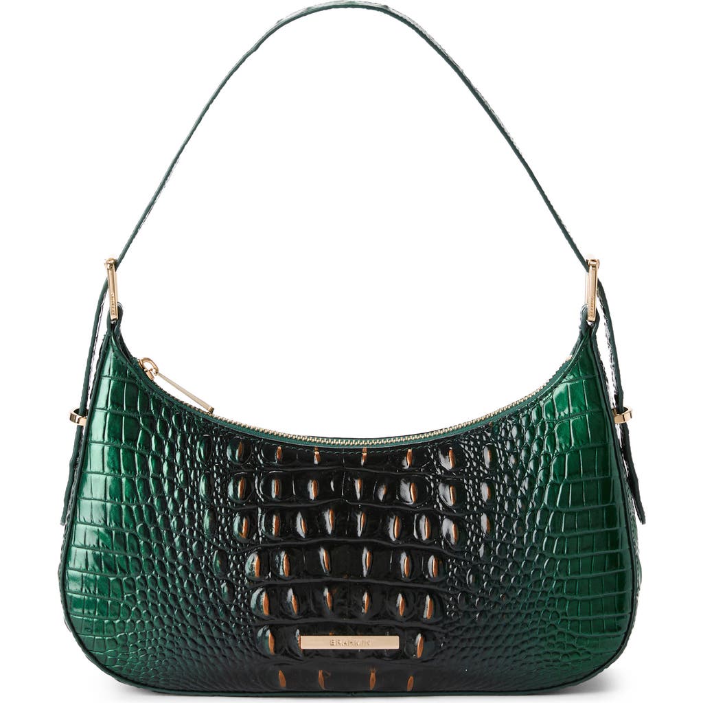 Brahmin Kyrie Croc Embossed Leather Shoulder Bag in Evergreen