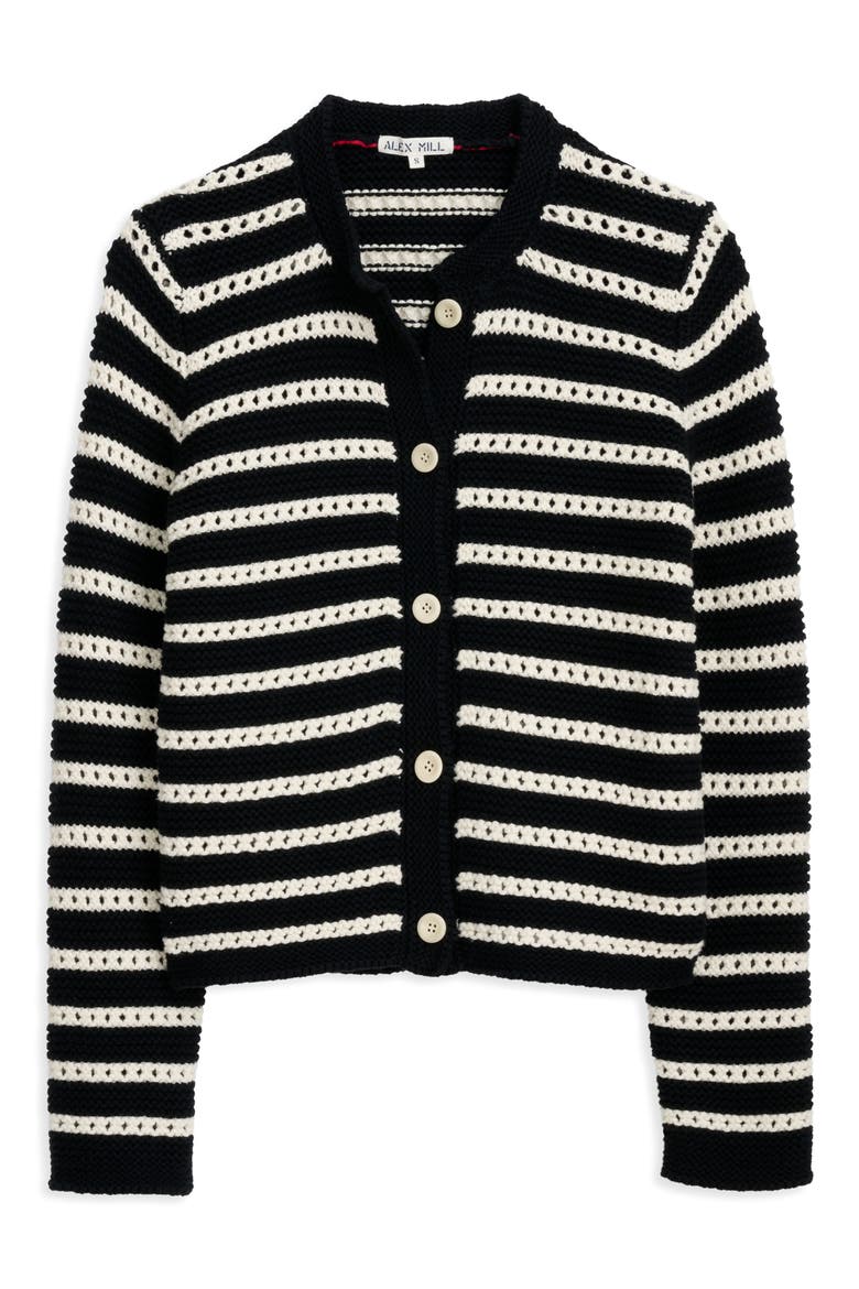 Haley Stripe Cotton Cardigan, Alternate, color, BLACK/ IVORY