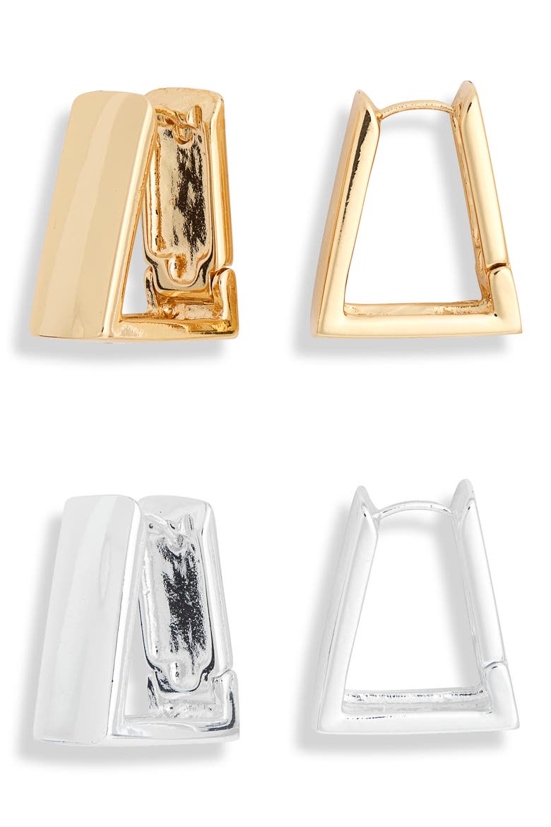 Set of 2 Triangle Hoop Earrings, Main, color, GOLD- SILVER