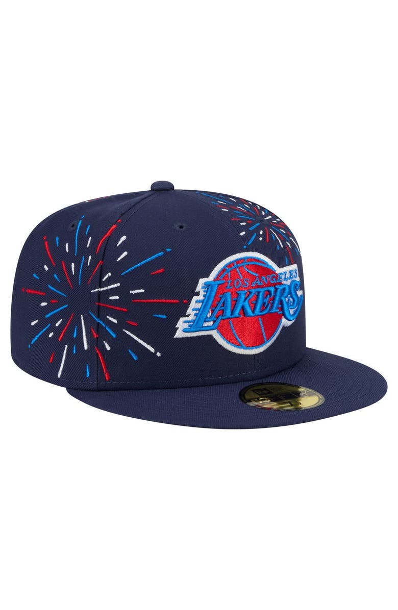 New Era Men's New Era Navy Los Angeles Lakers Americana Fireworks 59FIFTY Fitted Hat, Alternate, color, Navy