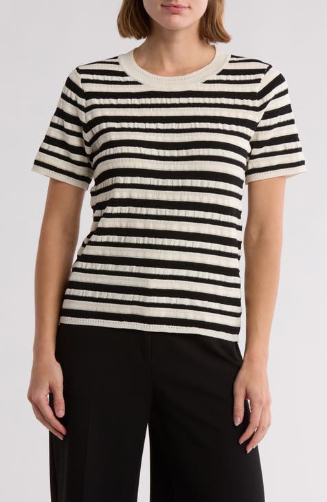 Pucker Stripe Short Sleeve Crew Sweater