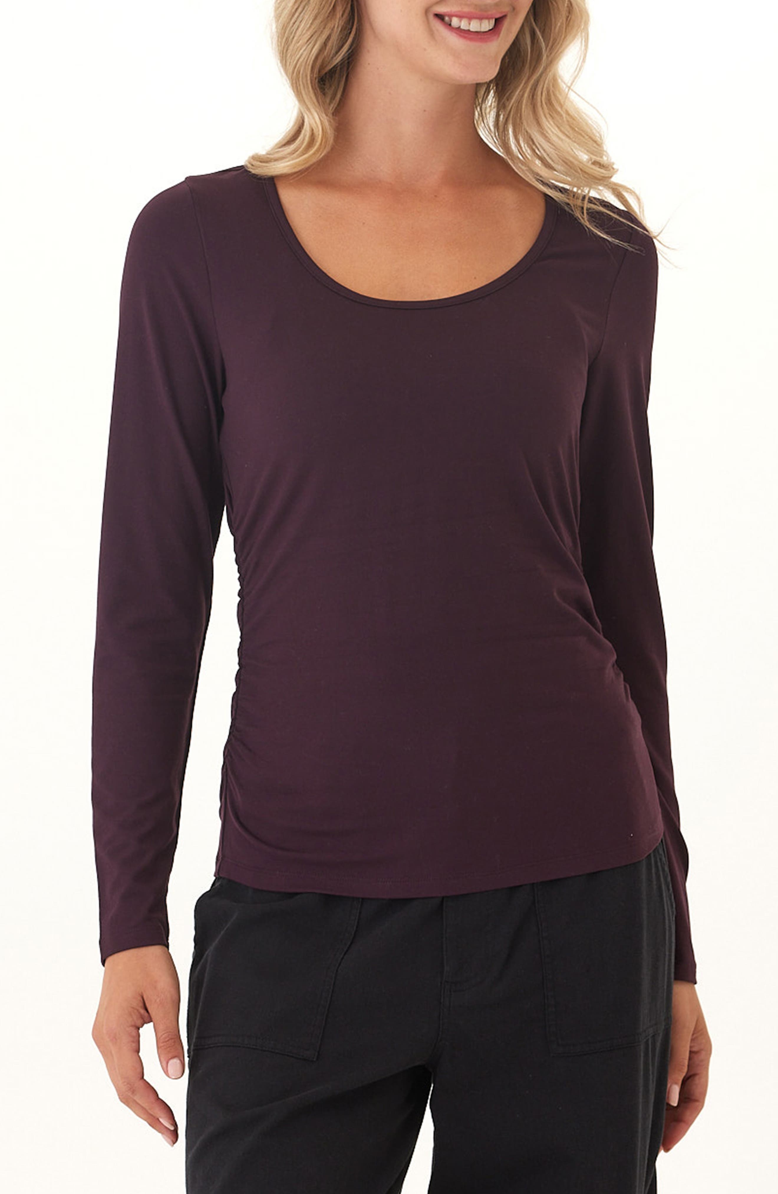 Threads 4 Thought Lucia Luxe Jersey Ruched Long Sleeve T-Shirt in Ultra Maroon 