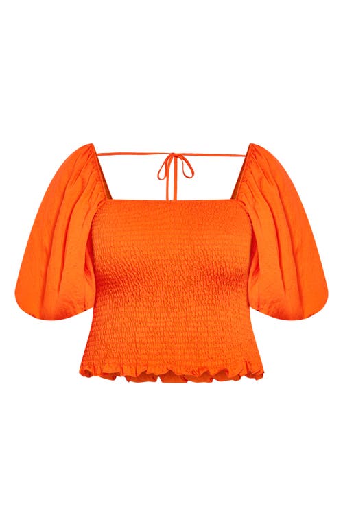 City Chic Poppie Smocked Puff Sleeve Top In Orange