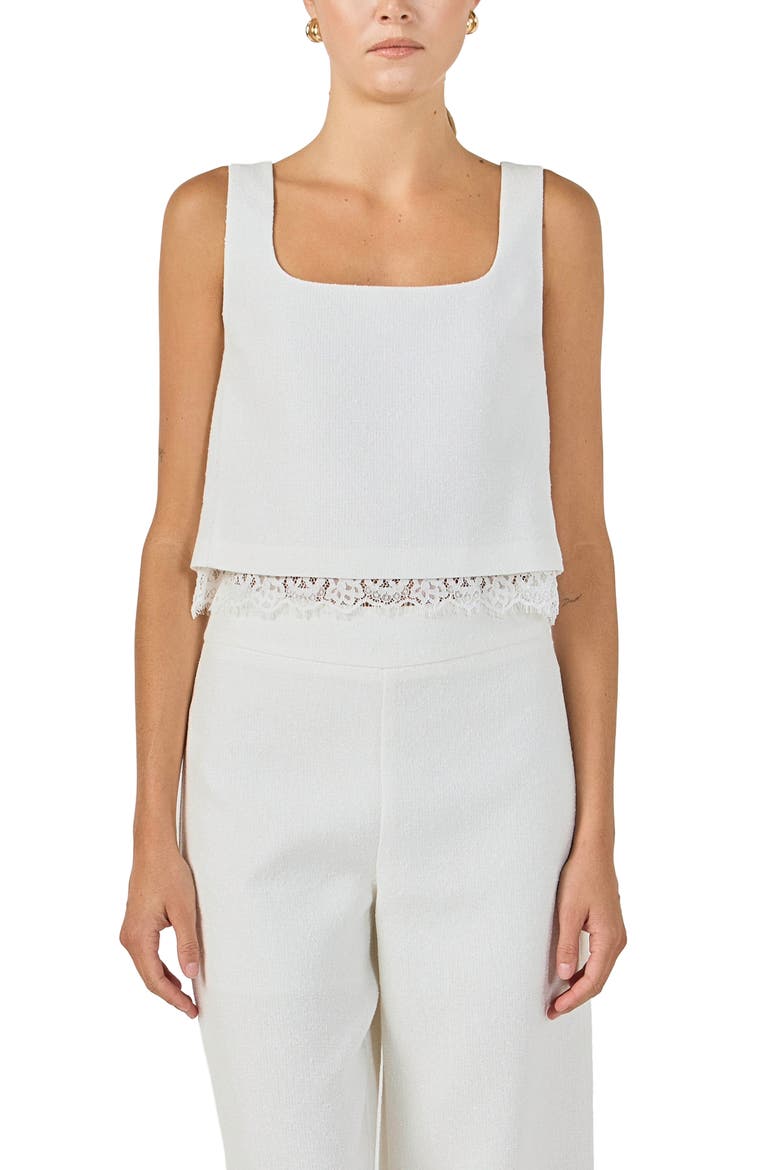 Lace Trim Sleeveless Top, Main, color, WHITE