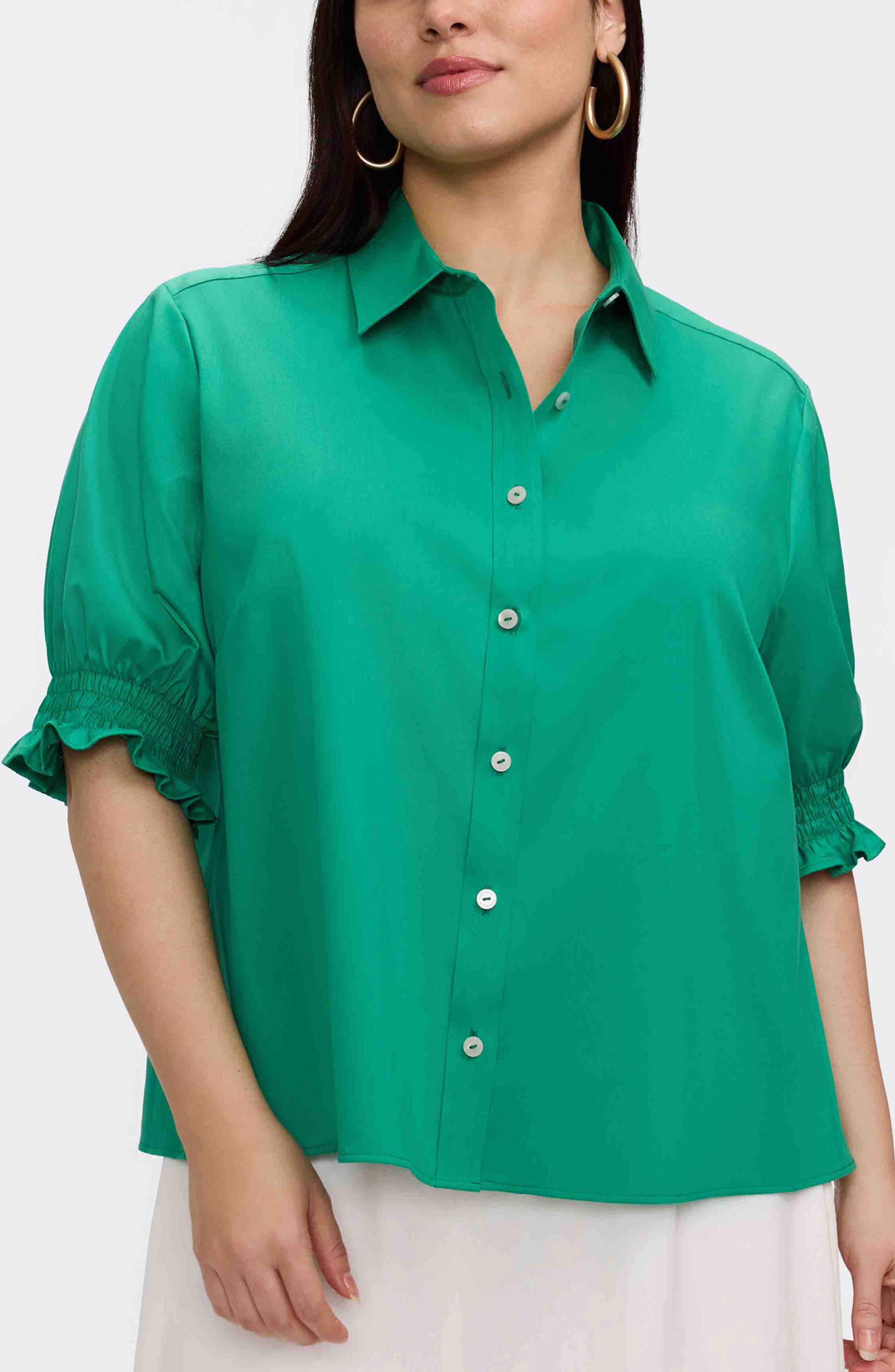 Vivienne Elbow Sleeve Matte Sateen Button-Up Shirt - image 5