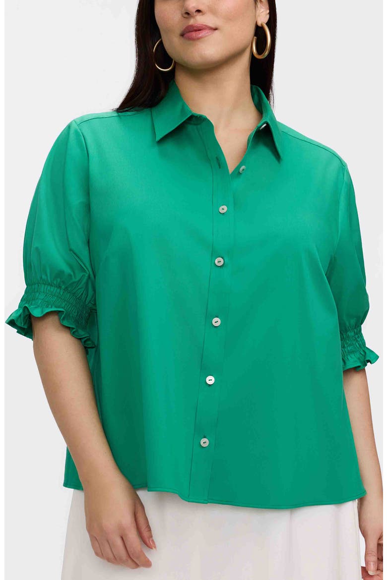 Vivienne Elbow Sleeve Matte Sateen Button-Up Shirt, Main, color, KELLY GREEN