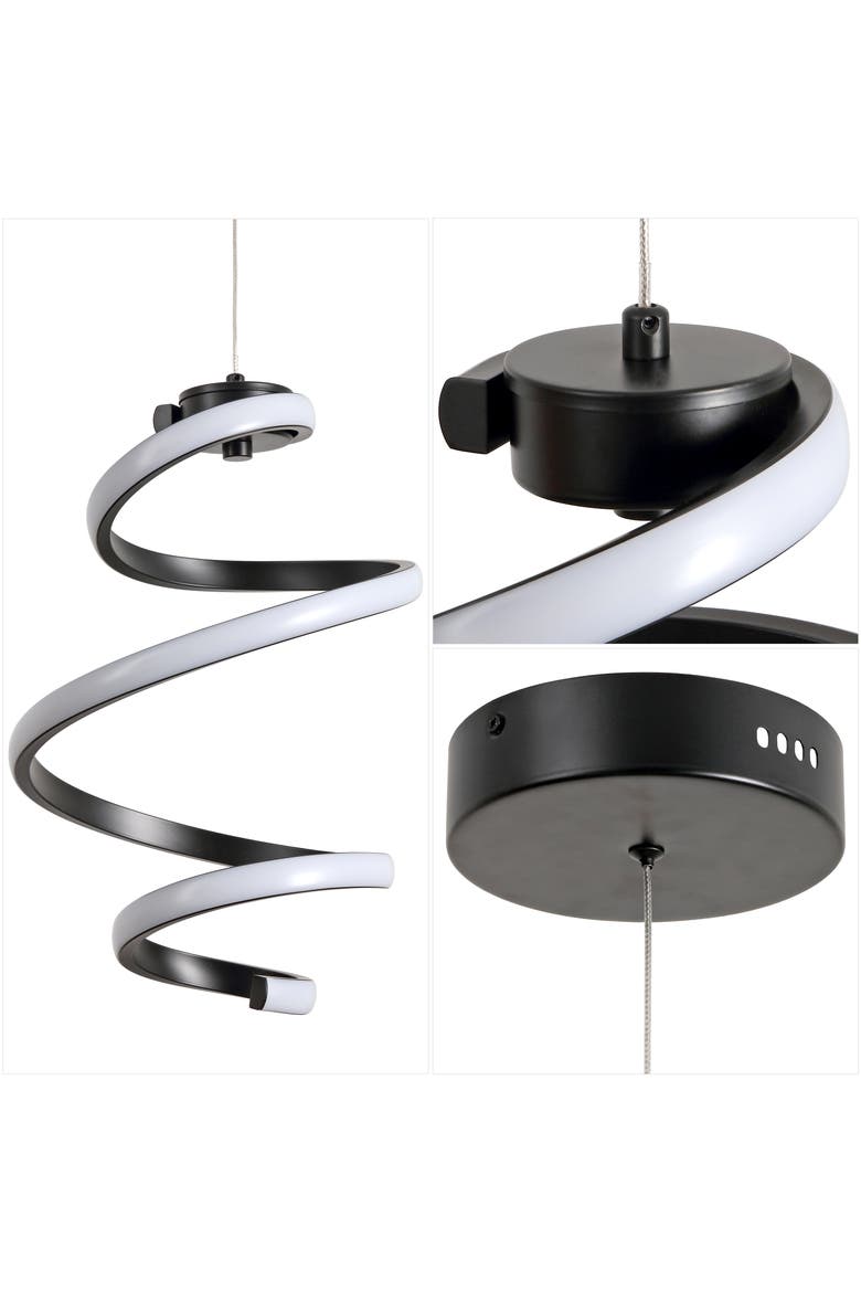 Whirl 11" 1-Light Modern Minimalist Metal Helix Swirl Abstract Integrated LED Pendant, Black, Alternate, color, Black