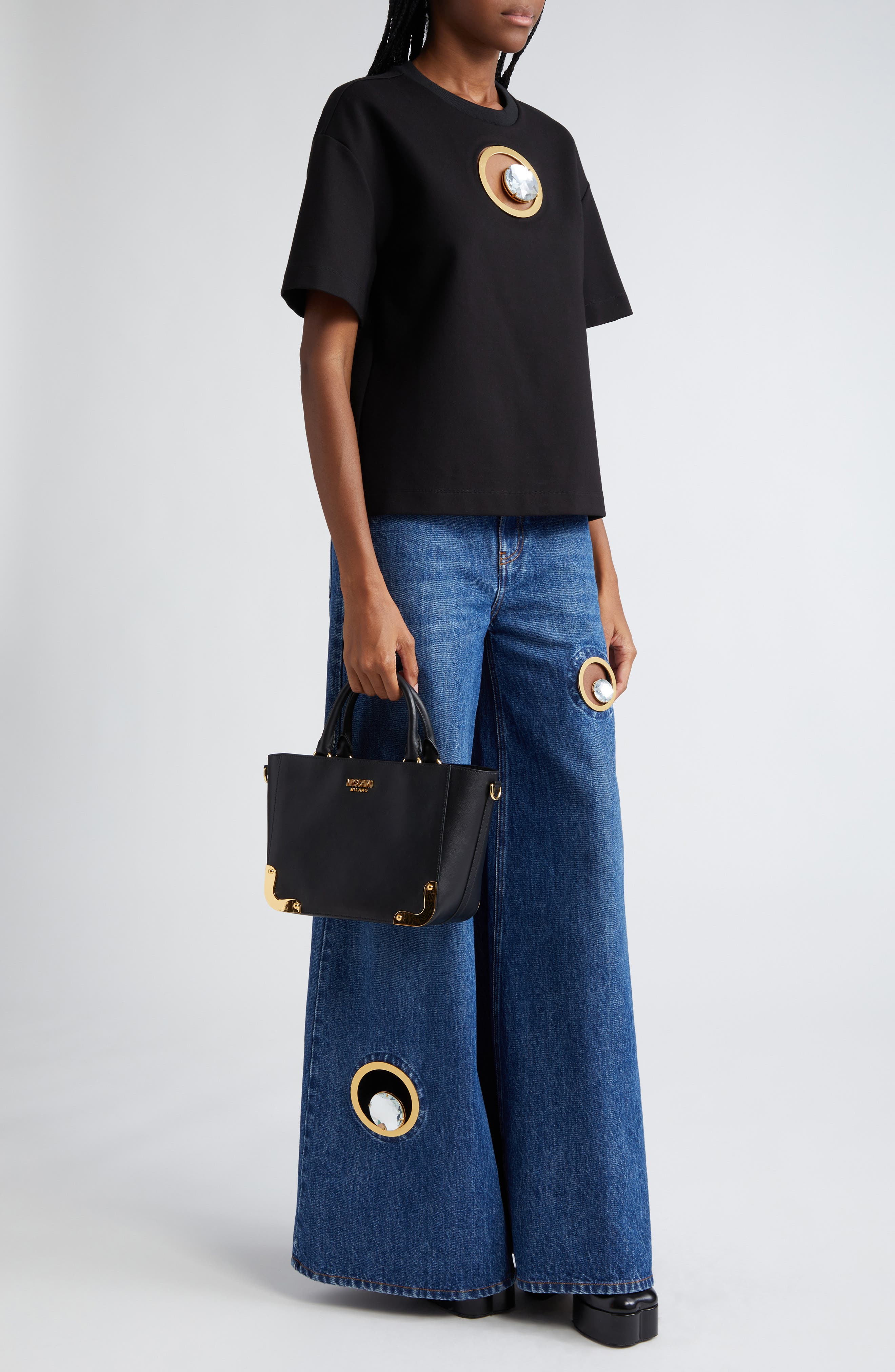 Moschino Metal Corner Tote, Alternate, color, 