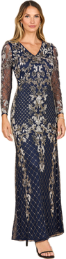 LARA New York Long Sleeve Contrast Beaded Gown