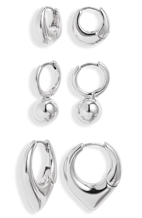 Set of 3 Geometric Huggie Hoop Earrings