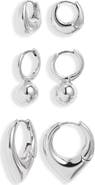 Open Edit Set of 3 Geometric Huggie Hoop Earrings
