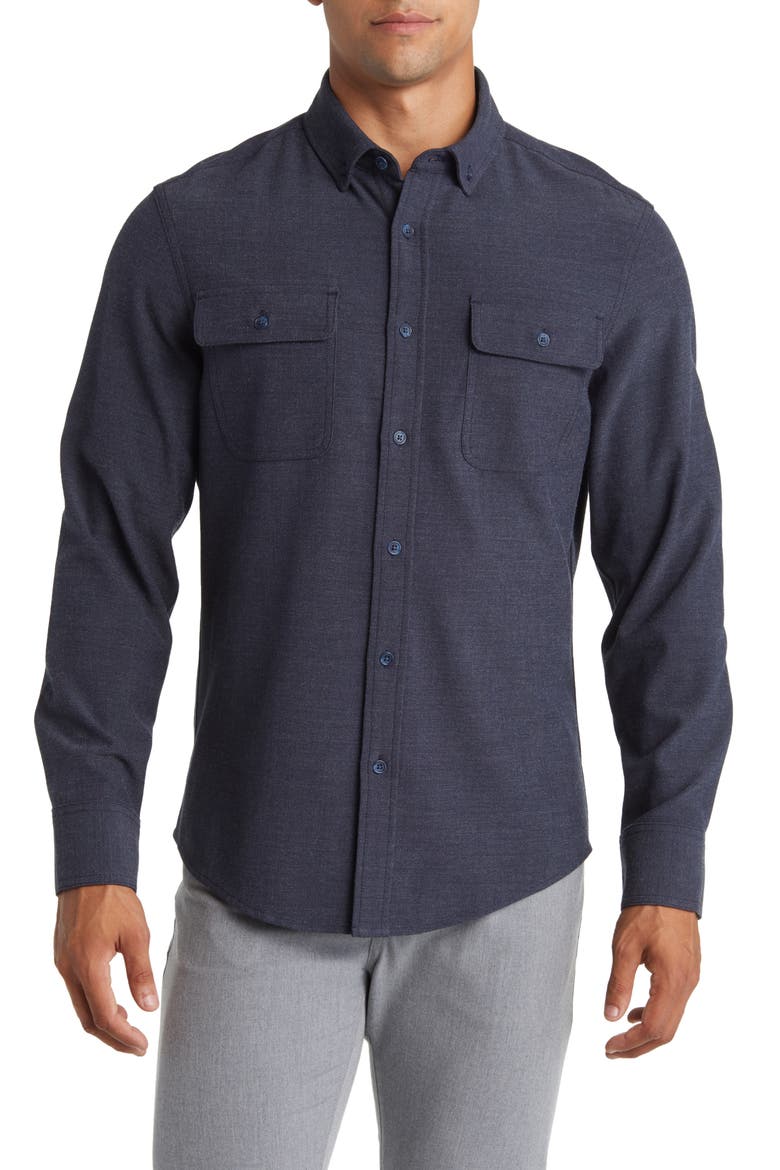 City Trim Fit Stretch Flannel Button-Down Shirt, Main, color, BLUE