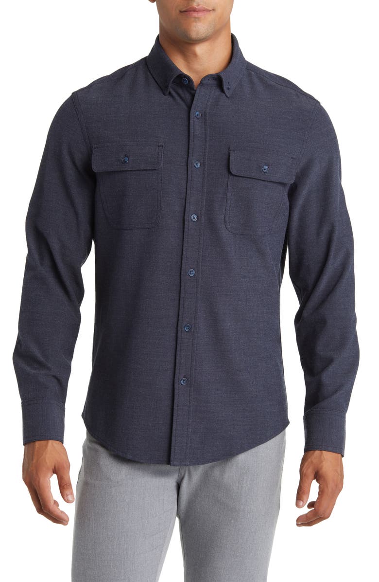 Mizzen+Main City Trim Fit Stretch Flannel Button-Down Shirt, Main, color, 