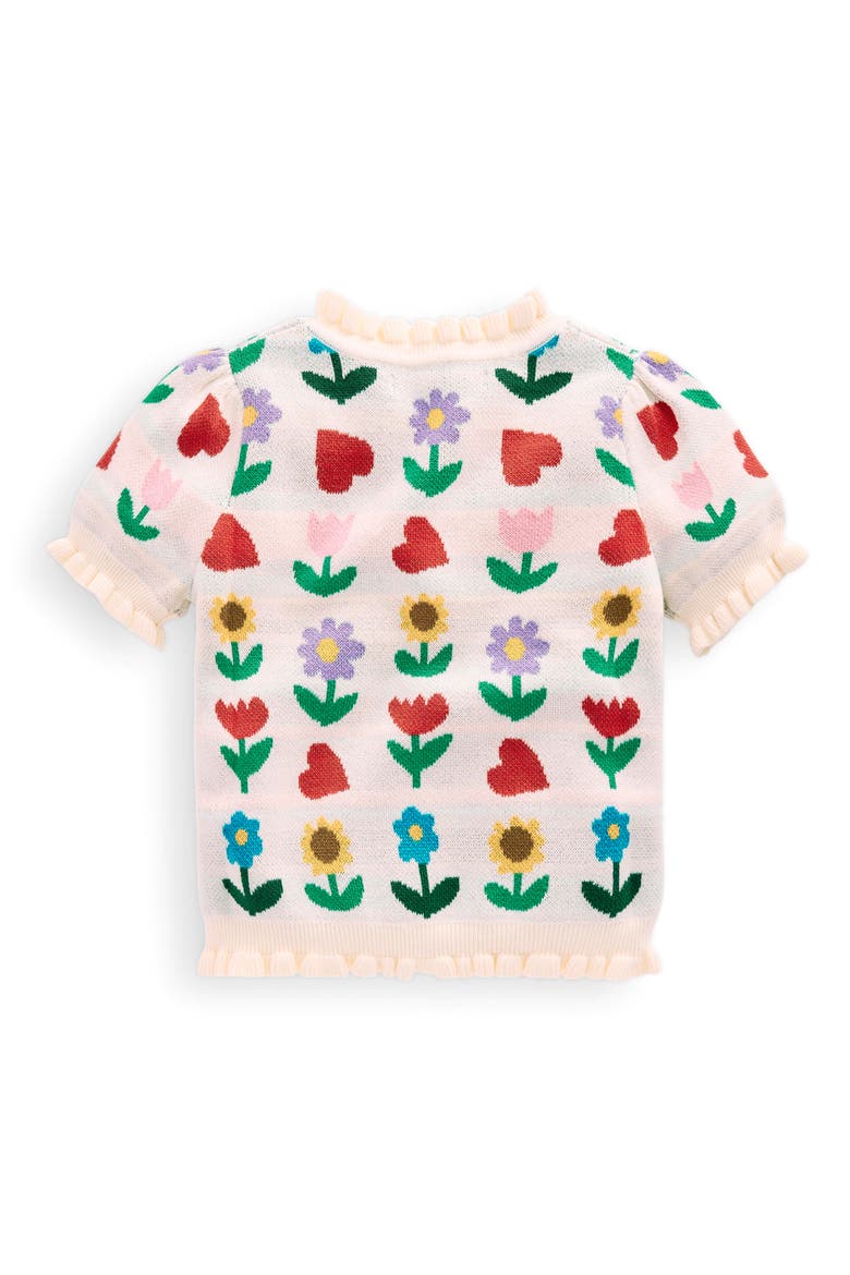Kids' Floral Jacquard Short Sleeve Cotton Sweater, Alternate, color, ECRU MARL SUNFLOWER GARDEN