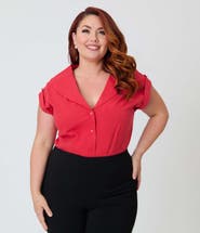 Unique Vintage Plus Size 1960s Twill Sleeveless Blouse