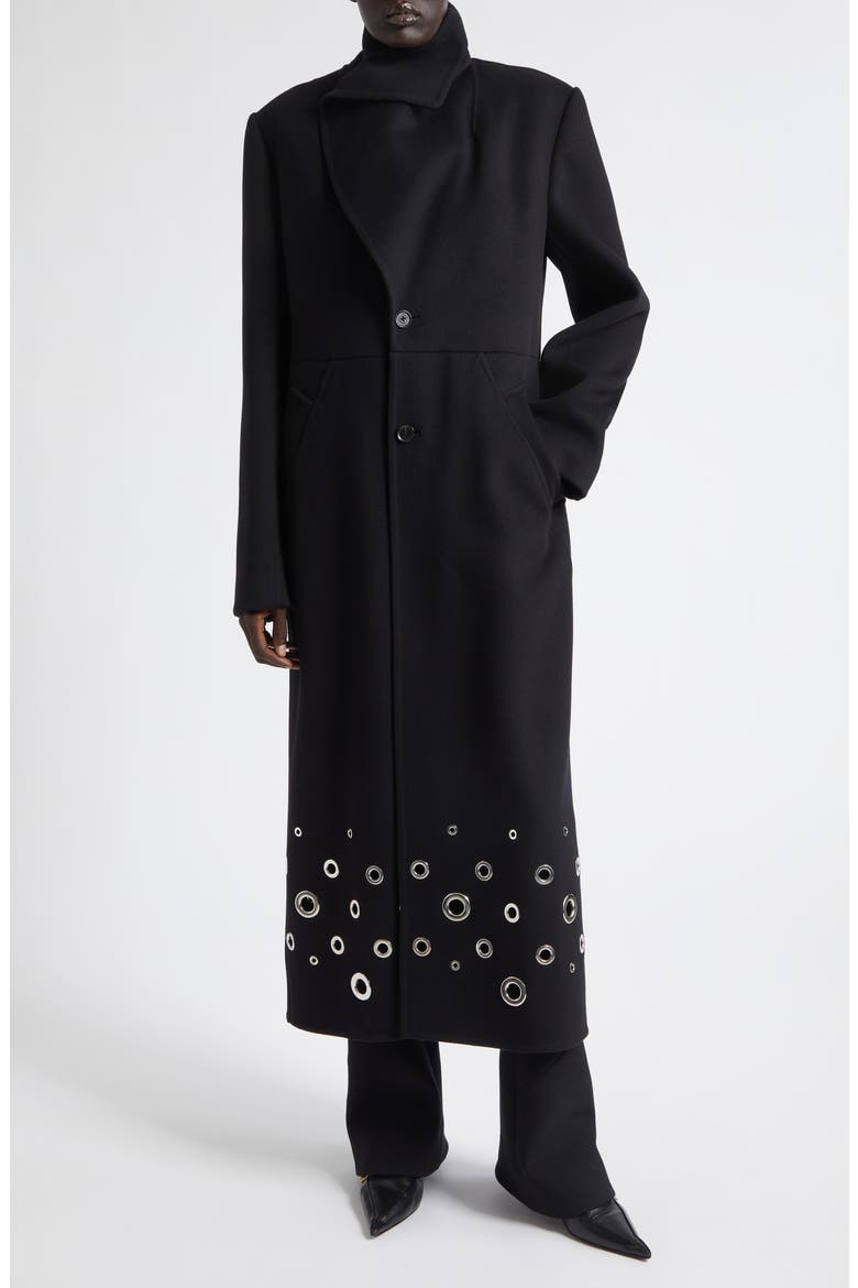 Alix Grommet Eyelet Wool Melton Coat, Alternate, color, BLACK
