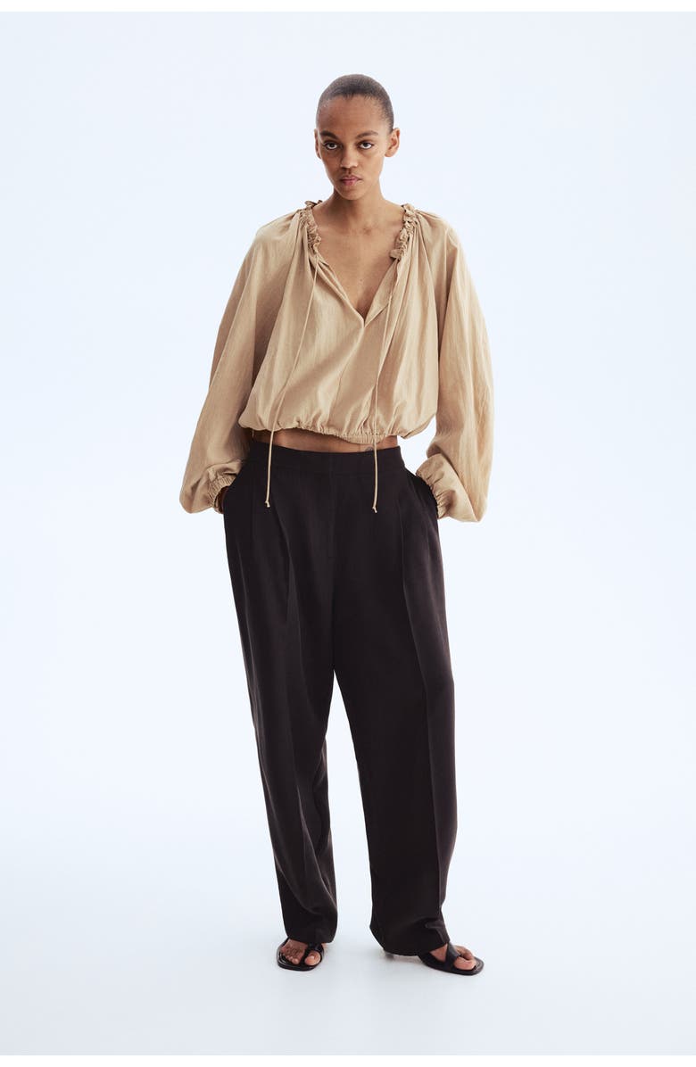 H&M Barrel-leg Twill Trousers, Alternate, color, 