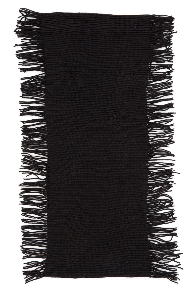 Rib Knit Fringe Infinity Scarf, Alternate, color, BLACK
