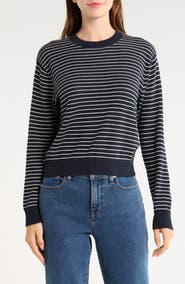 Madewell Striped Textured Stitch Cotton Crewneck Sweater