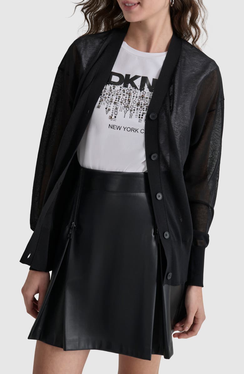 DKNY Relaxed Fit Sheer Cotton Blend Cardigan, Alternate, color, 