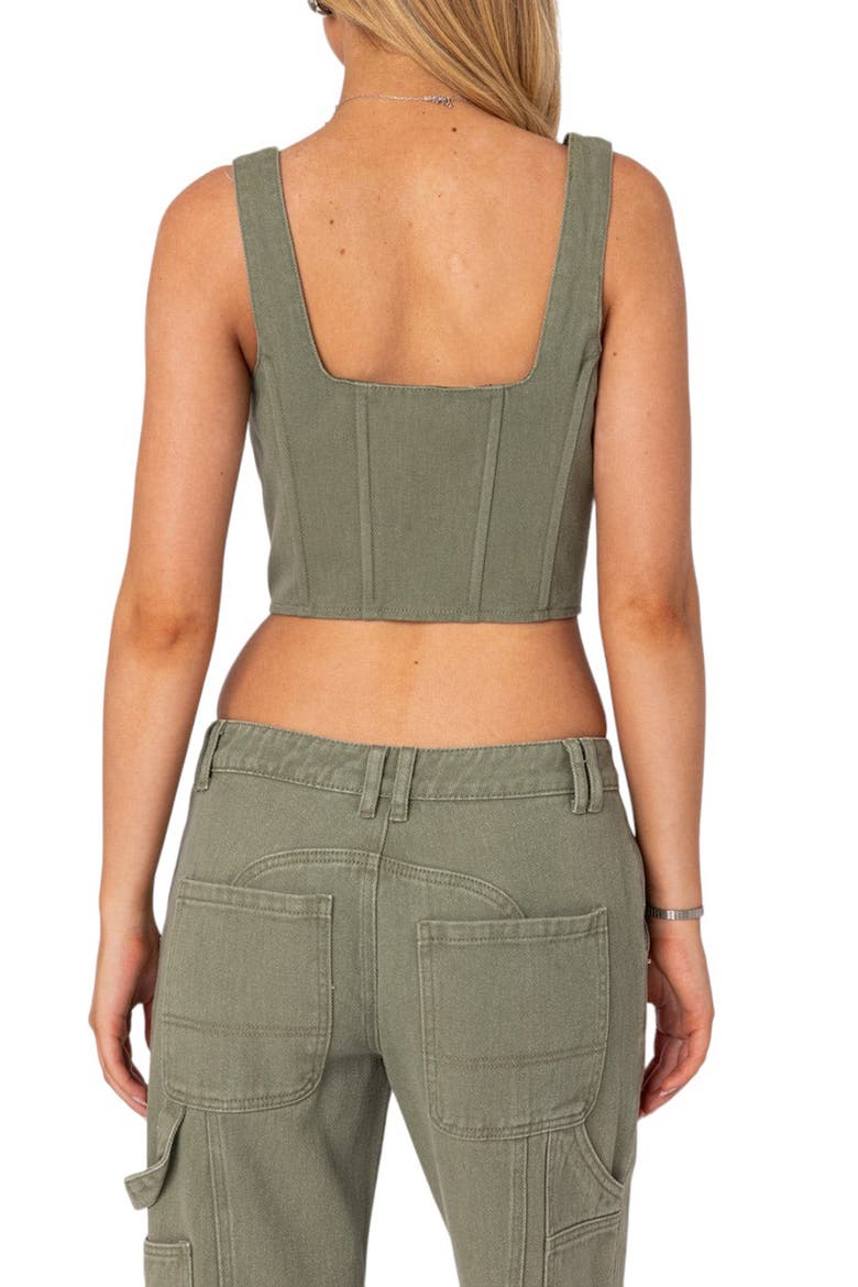 Lottie Washed Denim Crop Corset Top, Alternate, color, OLIVE