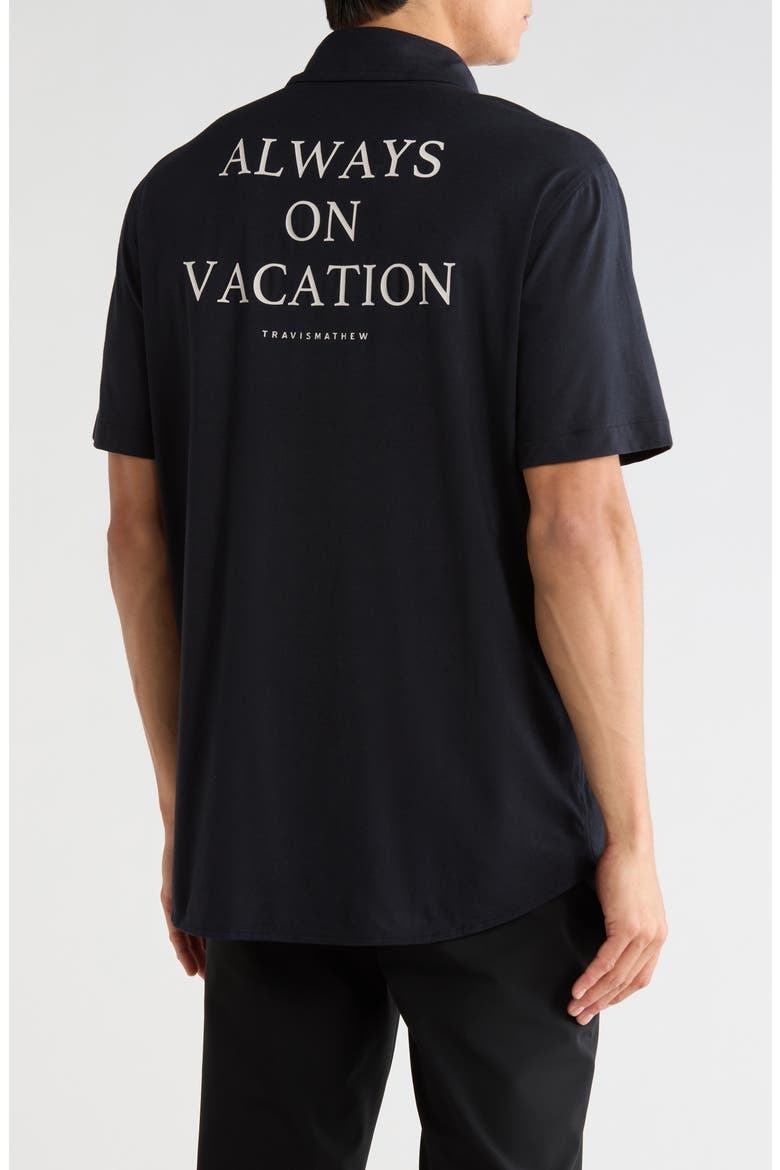Poolside Pitcher Graphic Short Sleeve Button-Up Shirt, Alternate, color, BLACK
