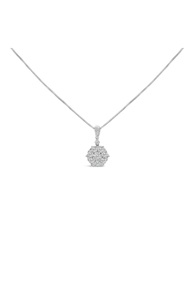 14K White Gold 1 1/5 Cttw Diamond Composite Cluster Pendant Necklace, Alternate, color, White