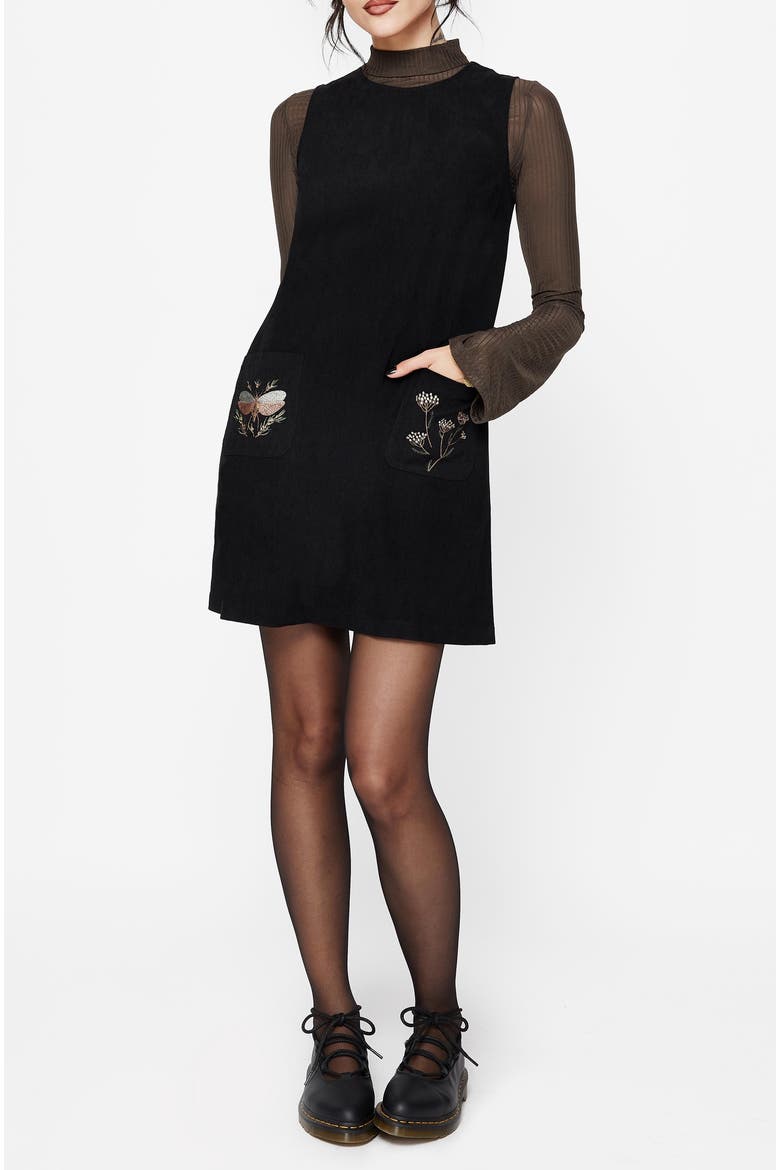 Griffinfly Embroidered Cord Mini Dress, Alternate, color, Black