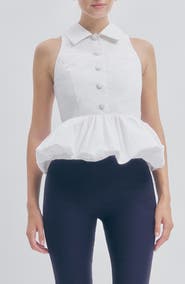 MAUDE CLUB Fallon Cotton Bubble Hem Peplum Top