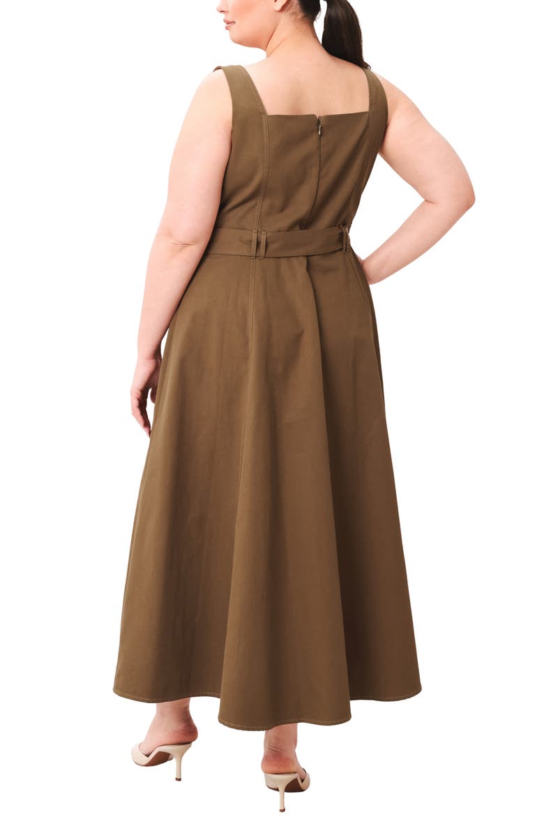 Square Neck Cotton Midi Dress with Belt, Alternate, color, BROWN
