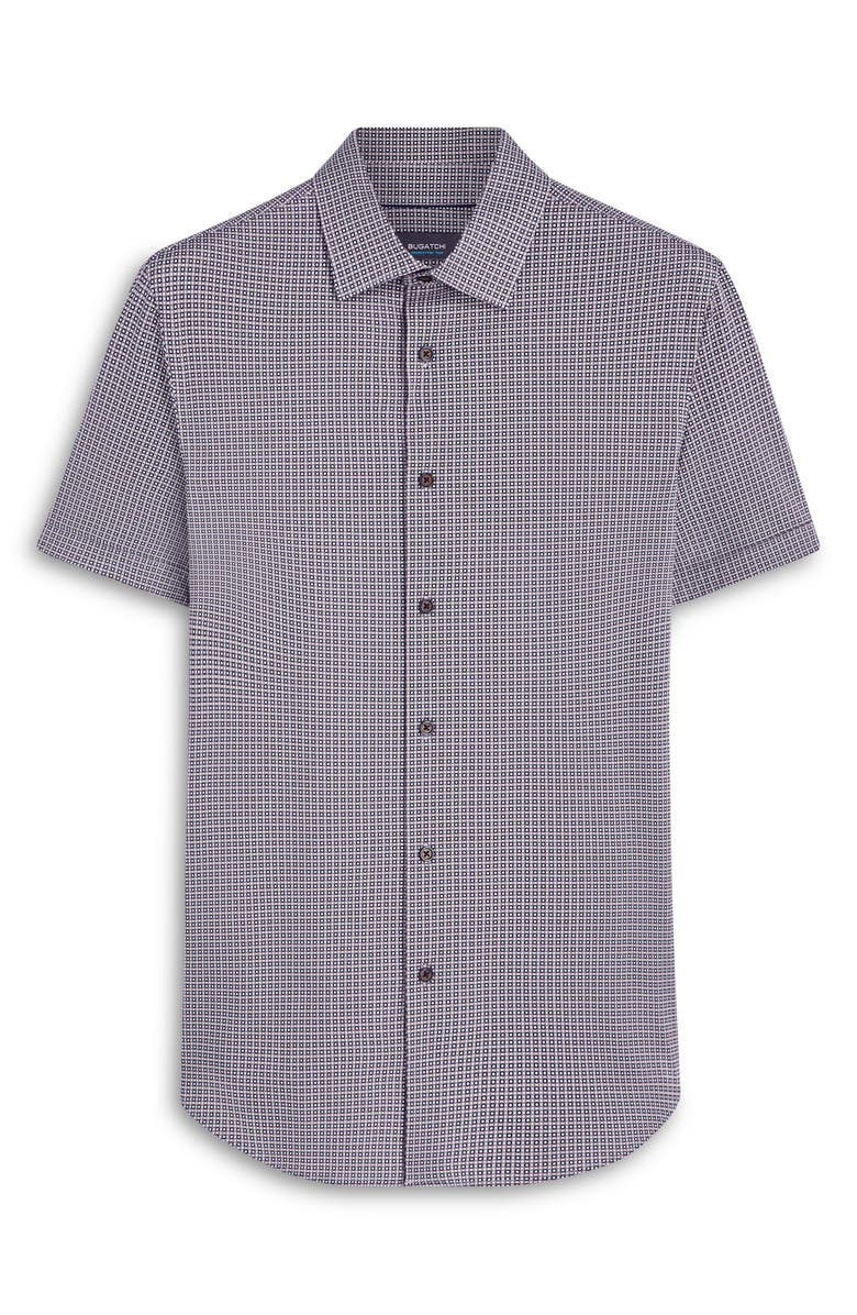 Bugatchi OoohCotton<sup>®</sup> Dot Print Short Sleeve Button-Up Shirt, Alternate, color, Caramel
