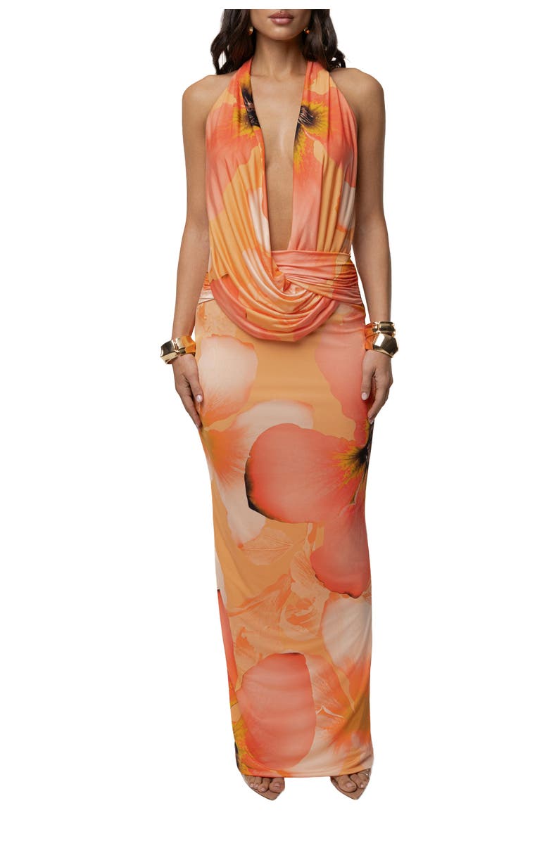 JLUXLABEL Dawn Draped Maxi Dress, Main, color, Orange