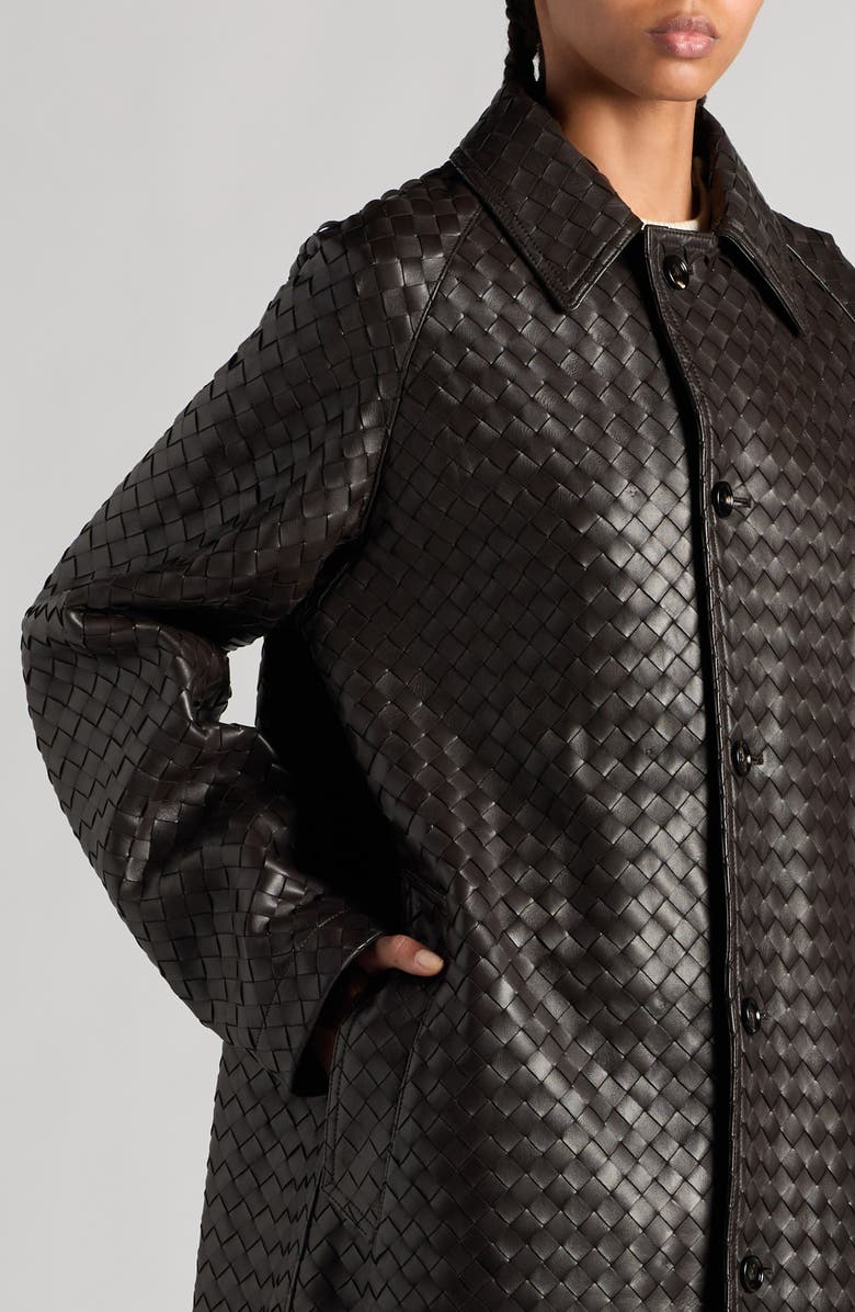 Bottega Veneta Lambskin Leather Intrecciato Coat, Alternate, color, 
