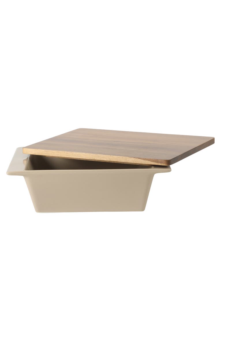 Gracious Dining Stoneware Baking Dish with Acacia Wood Lid, Oven Safe Baker, Alternate, color, Taupe