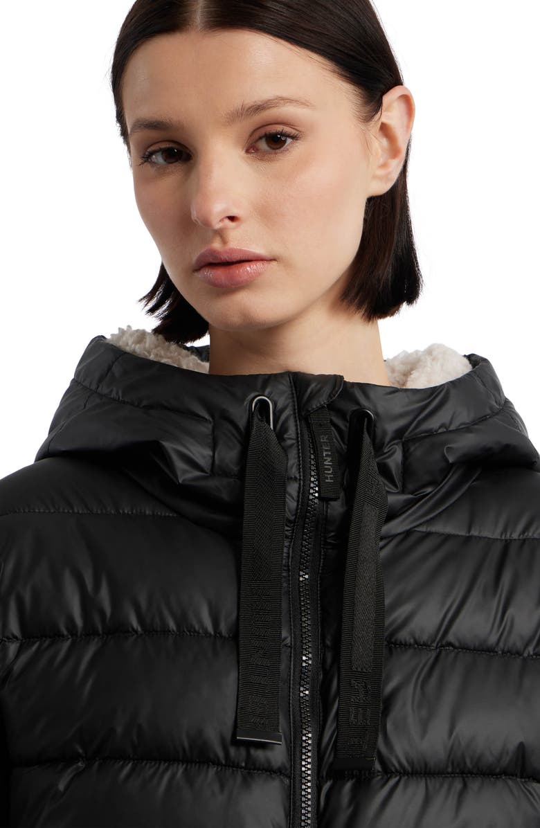 Hunter Admiral Water Repellent Faux Shearling Lined Hooded Crop Puffer Jacket, Alternate, color, Black