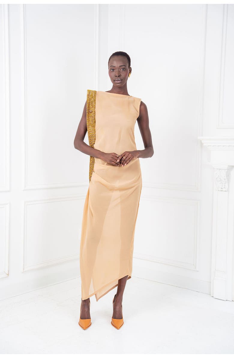 Chuks Collins The Aurelia Beaded Silk Chiffon Gown, Alternate, color, Neutrals